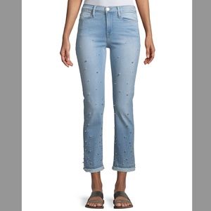 FRAME "Le High" jeans with pearl and deconstructed hem